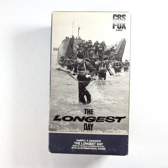 3/$15 THE LONGEST DAY Letterbox double VHS (1962 / 1986) B&W D-Day war film - Picture 1 of 4